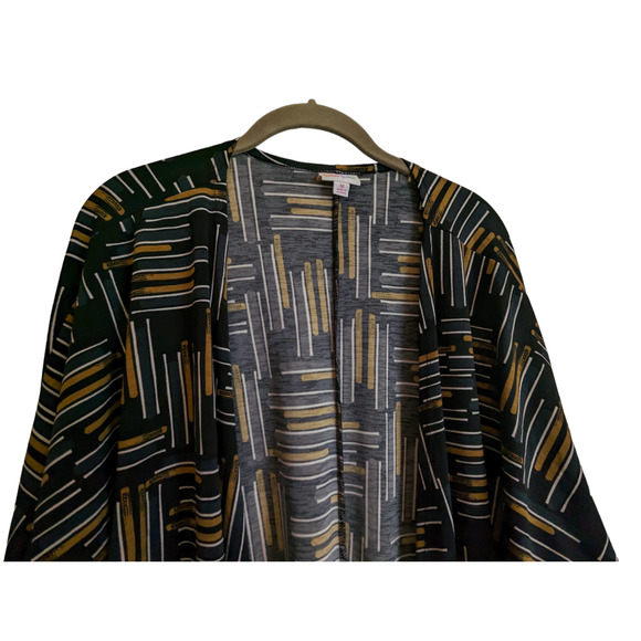 Lularoe Kimono Cardigan Size M Women’s Black Gold White Abstract Pattern - Picture 12 of 13